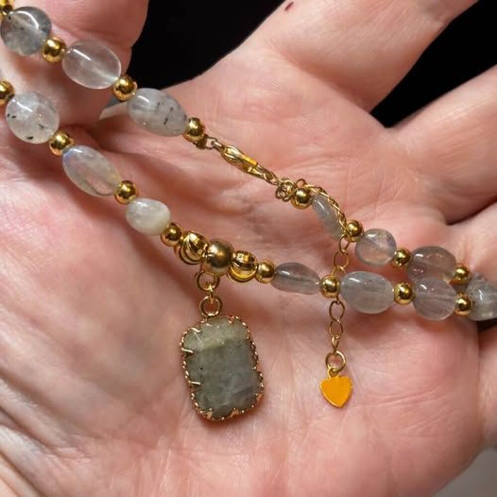 🎁🎁 Free shipping!! Natural Labradorite Pendant Necklace 18k Gold Plated Copper